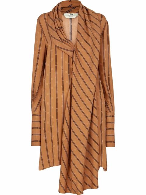 FENDI Karligraphy striped silk dress - Brown - zdjęcie produktu nr 1