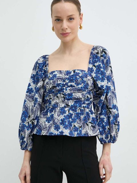 Weekend Max Mara bluzka bawełniana damska kolor niebieski wzorzysta 2415161042600