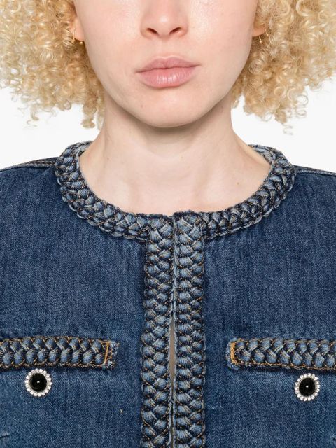 Self-Portrait braided-trim denim jacket - Blue