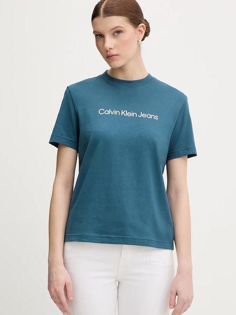 Calvin Klein Jeans t-shirt bawełniany damski kolor turkusowy LV047C912G - zdjęcie produktu nr 1