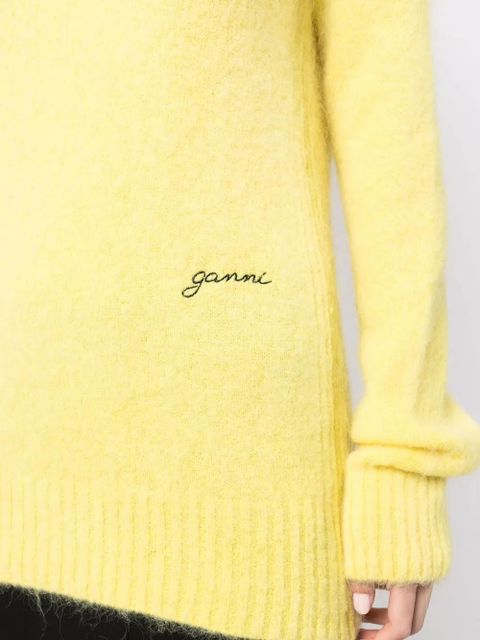 GANNI logo-embroidered crew-neck jumper - Yellow