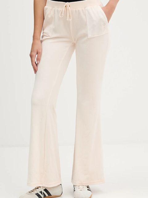 Juicy Couture spodnie dresowe welurowe CAISA LOW RISE PANT damskie kolor beżowy gładkie JCSEBJ008G - zdjęcie produktu nr 1