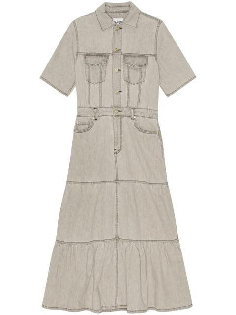 GANNI tiered denim maxi dress - Grey