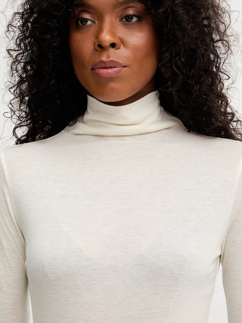 BOSS longsleeve z wełną kolor beżowy z półgolfem 50550639