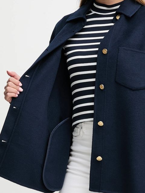 Tommy Hilfiger kurtka z dodatkiem wełny kolor granatowy przejściowa oversize WW0WW46558