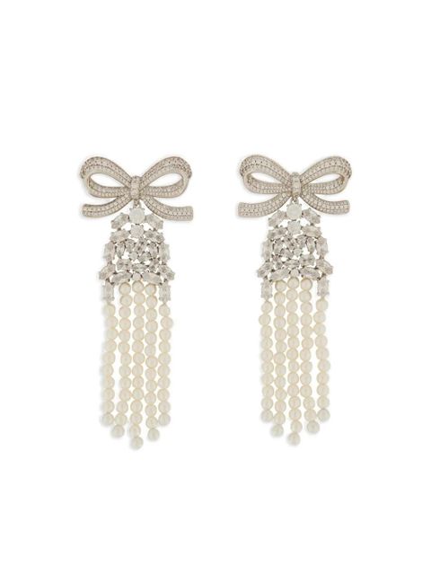 Self-Portrait bow faux-pearl earrings - Silver - zdjęcie produktu nr 1
