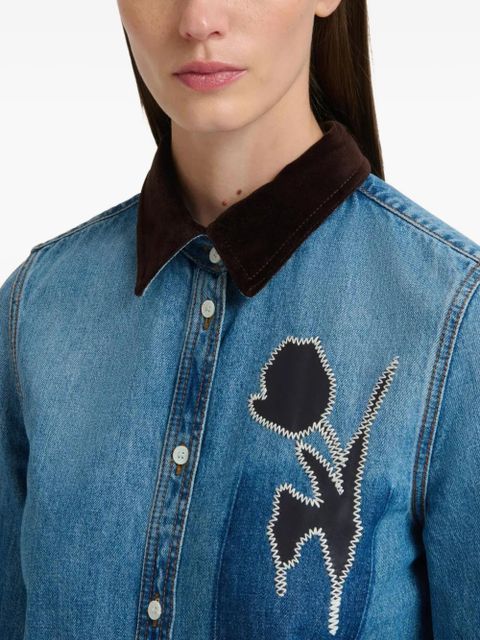 Marni x Slawn & Soldier embroidered pleated denim mini dress - Blue