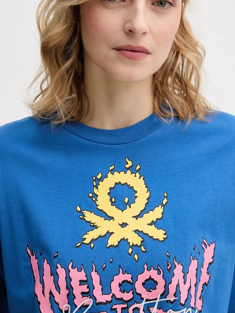 United Colors of Benetton t-shirt bawełniany x Stranger Things damski kolor niebieski 3BL0D10BC - zdjęcie produktu nr 2