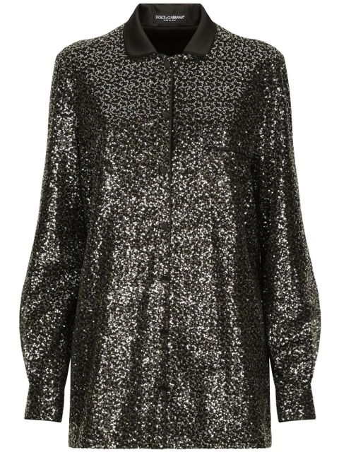 Dolce & Gabbana satin-collar sequin-embellished shirt - Black - zdjęcie produktu nr 1