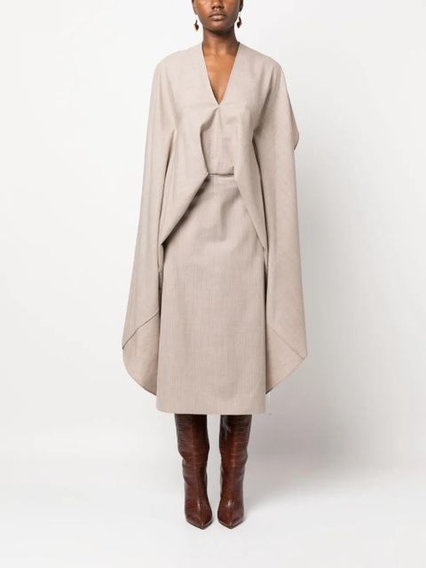 FENDI cut-out draped wool dress - Neutrals