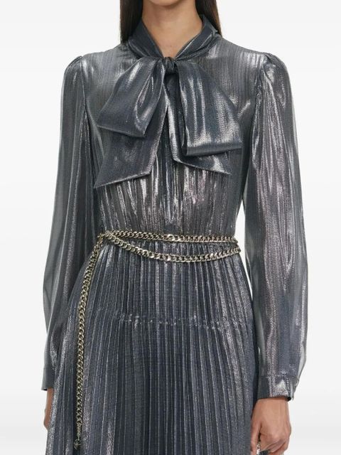 Self-Portrait bow-detail pleated dress - Grey