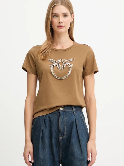 Pinko t-shirt bawełniany damski kolor brązowy 100535 A2RN - zdjęcie produktu nr 1