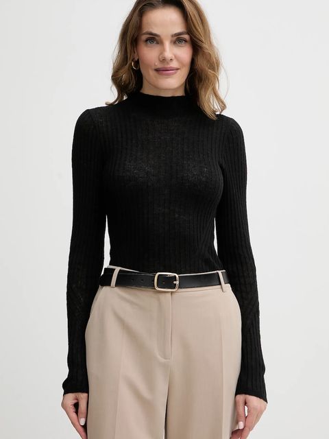 BOSS Orange sweter z dodatkiem wełny kolor czarny lekki z półgolfem 50549391 - zdjęcie produktu nr 1