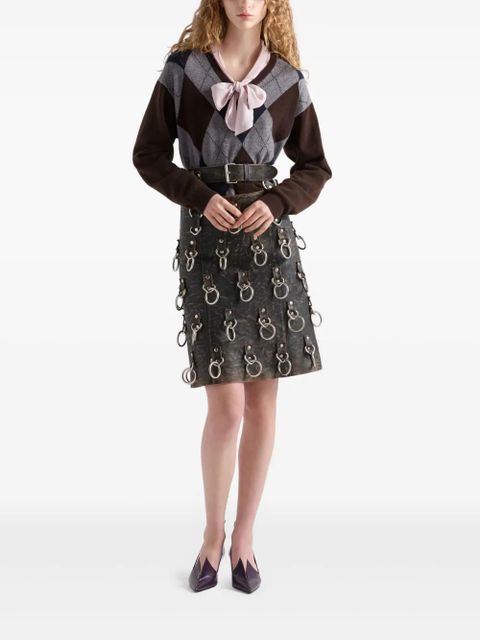 Prada ring-detail leather mini skirt - Black