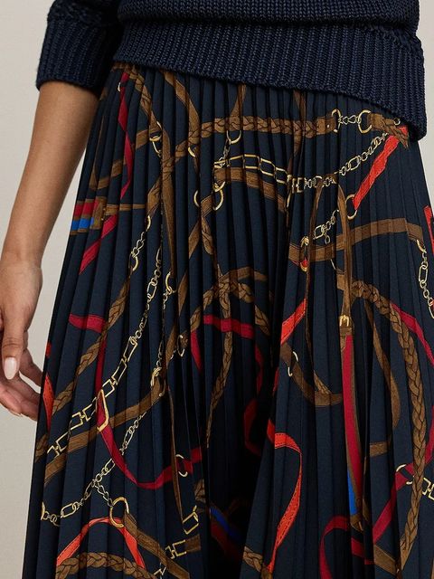 Lauren Ralph Lauren spódnica kolor granatowy midi rozkloszowana 200P03550