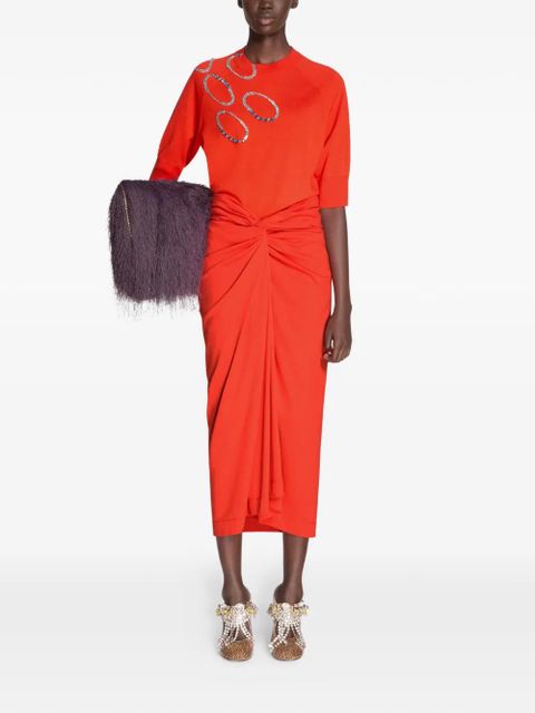 DRIES VAN NOTEN knotted jersey midi skirt - Red - zdjęcie produktu nr 2