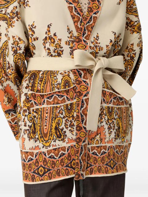 ETRO paisley-patterned belted cardigan - Neutrals
