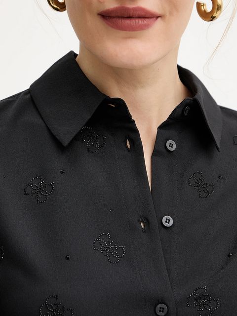 Guess koszula damska kolor czarny regular z kołnierzykiem klasycznym W5BH80 W2982