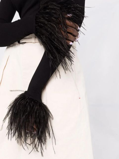 MANURÍ Elektra feather-trim stretch blouse - Black - zdjęcie produktu nr 2