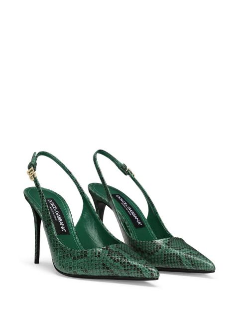 Dolce & Gabbana 90mm Lollo snakeskin-effect slingback pumps - Green - zdjęcie produktu nr 2