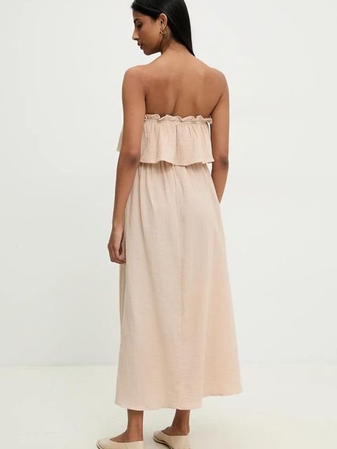 Answear.LAB sukienka bawełniana kolor beżowy maxi rozkloszowana