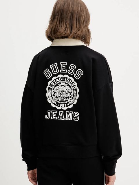 Guess Jeans bluza bawełniana damska kolor czarny z nadrukiem W5YQ16 K68I4