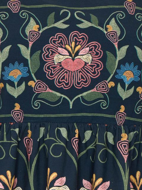 FARM Rio floral-embroidered puff-sleeve mini dress - Blue