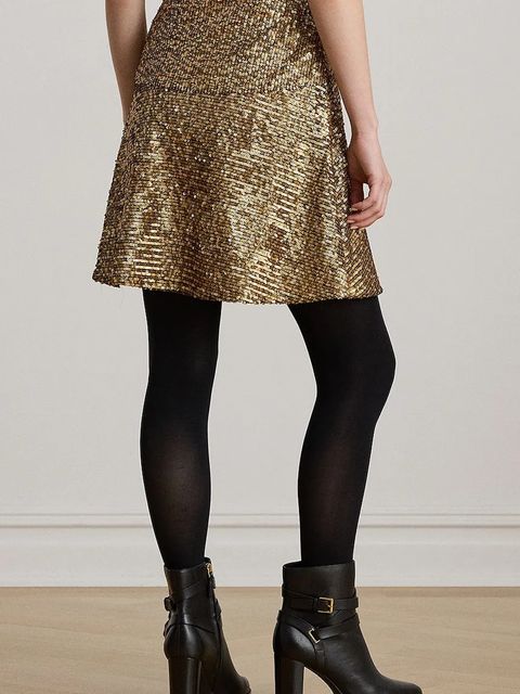 Lauren Ralph Lauren spódnica kolor złoty mini rozkloszowana 200979905 - zdjęcie produktu nr 2