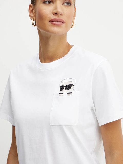 Karl Lagerfeld t-shirt bawełniany IKON damski kolor biały A1W17100
