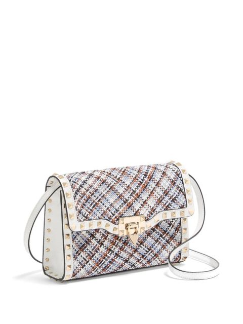 Valentino Garavani Rockstud small shoulder bag in woven fabric - Blue