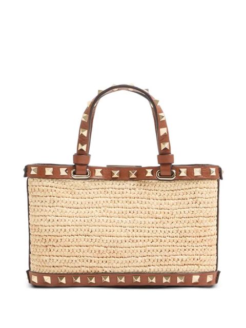 Valentino Garavani mini Rockstud raffia tote bag - Neutrals