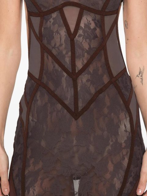 The Attico lace-panelled midi dress - Brown