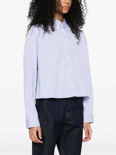 Miu Miu striped logo-embroidered shirt - Blue