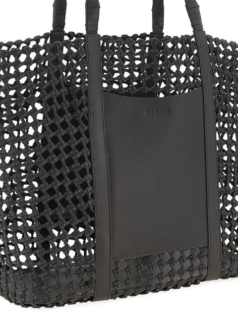 STAUD hand-woven embossed logo getaway shopping bag - Brown