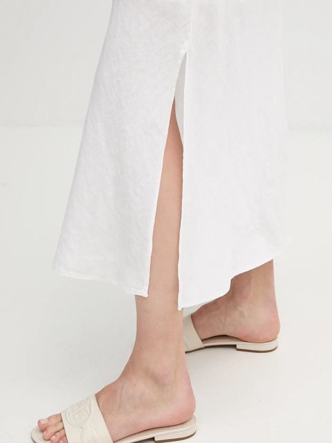 Dkny sukienka lniana kolor biały maxi rozkloszowana P4KBCZ70