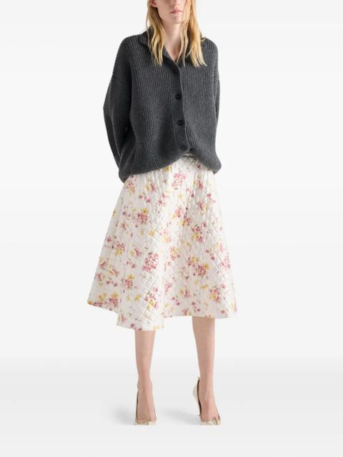 Prada floral-print quilted-satin midi skirt - White - zdjęcie produktu nr 2