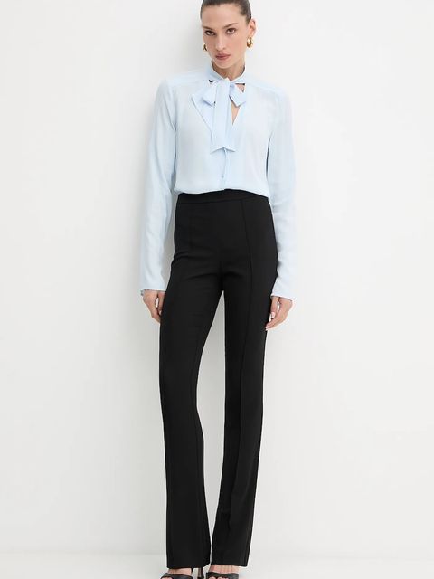 Patrizia Pepe koszula damska kolor niebieski regular z wiązanym dekoltem 8C0785 A8I1