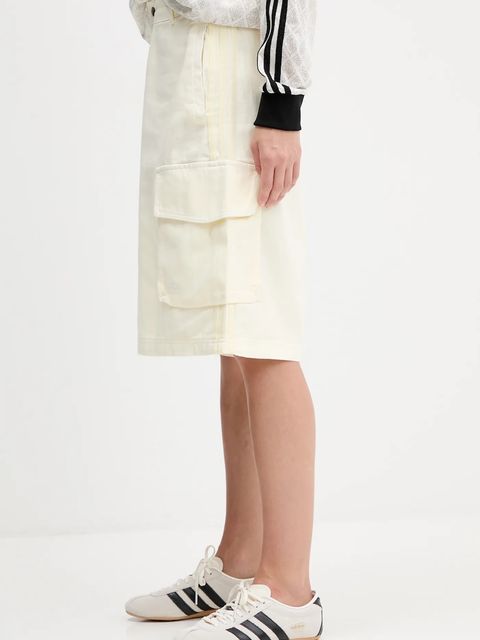 adidas Originals szorty bawełniane Cargo Jorts damskie kolor beżowy gładkie high waist JD0138