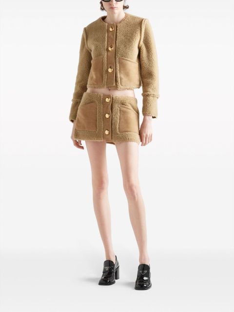 Prada shearling cropped jacket - Neutrals - zdjęcie produktu nr 2