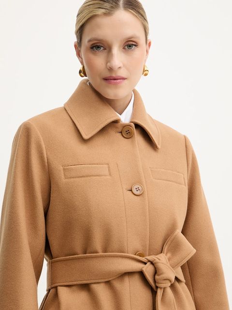 Liu Jo płaszcz z domieszką wełny kolor brązowy MF5120 J4873