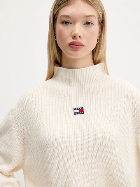 Tommy Jeans sweter bawełniany damski kolor beżowy z półgolfem DW0DW21676