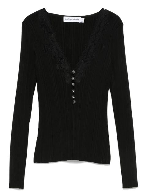 Self-Portrait lace-trimmed ribbed top - Black - zdjęcie produktu nr 1
