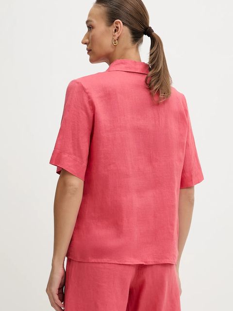 United Colors of Benetton bluzka lniana damska kolor czerwony gładka 5BMLDQ0B6