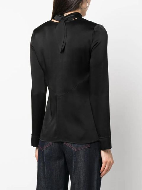 Victoria Beckham V-neck fringed satin blouse - Black