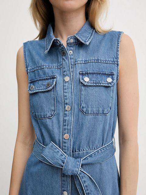 Morgan sukienka jeansowa kolor niebieski midi prosta RJEAN