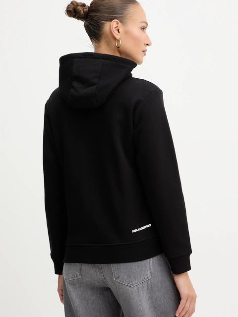Karl Lagerfeld bluza damska kolor czarny z kapturem z nadrukiem B1W20012