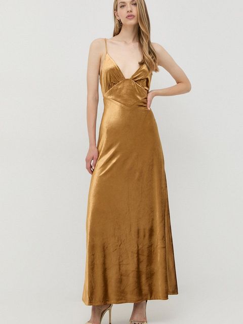 Bardot sukienka kolor złoty maxi rozkloszowana - zdjęcie produktu nr 1