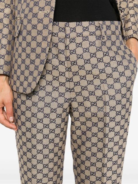 Gucci GG-embroidered canvas tailored trousers - Neutrals