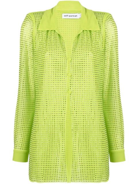 Self-Portrait Hotfix rhinestone-studded mesh shirt - Green - zdjęcie produktu nr 1
