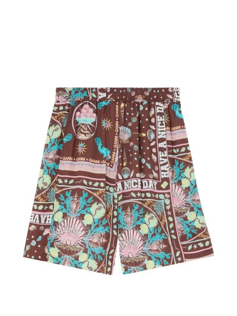 GANNI graphic-print shorts - Brown - zdjęcie produktu nr 1